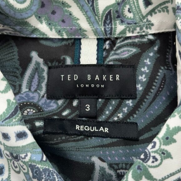Ted Baker London Shirt Mens Size 3 Medium Short Sleeve Lyocell Paisley Green - Picture 4 of 6